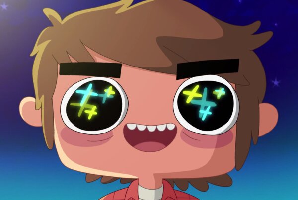 Animated creator wearing headphones